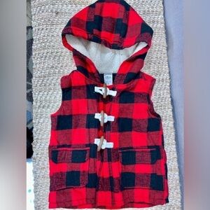 CARTER'S Boy 24 Months Plaid Buffalo Check Red/Black Sherpa Lining Hooded